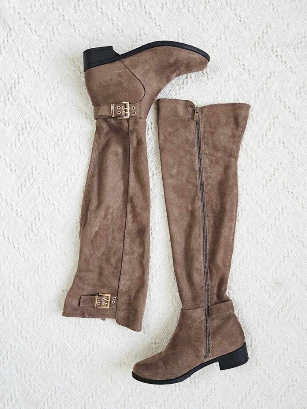 Top Moda Faux Leather Suede Over The Knee Boots Taupe Buckle Western Shoes 8